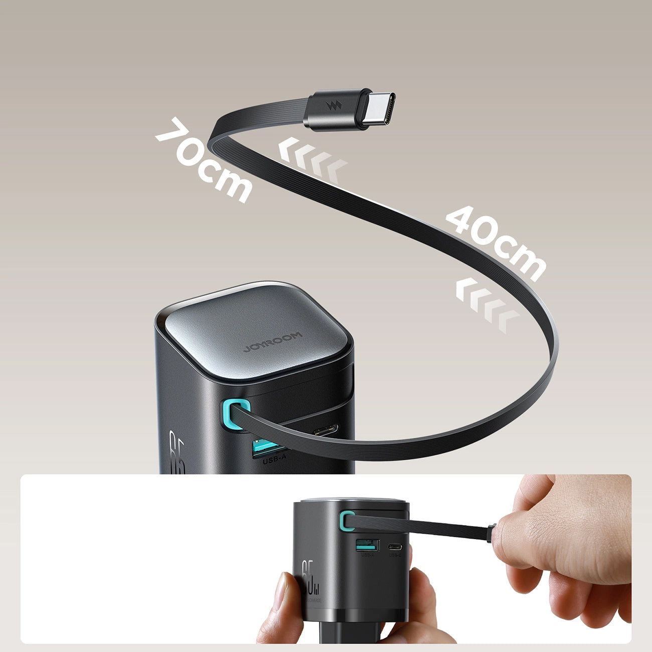 Joyroom JR-TCL02 USB-C nettverkslader med kabel, 65W, 3A, 1 x USB-A - 1 x USB-C, svart