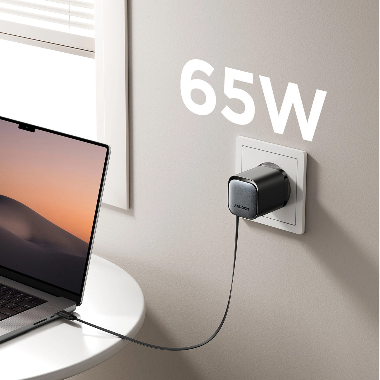 Joyroom JR-TCL02 USB-C nettverkslader med kabel, 65W, 3A, 1 x USB-A - 1 x USB-C, svart