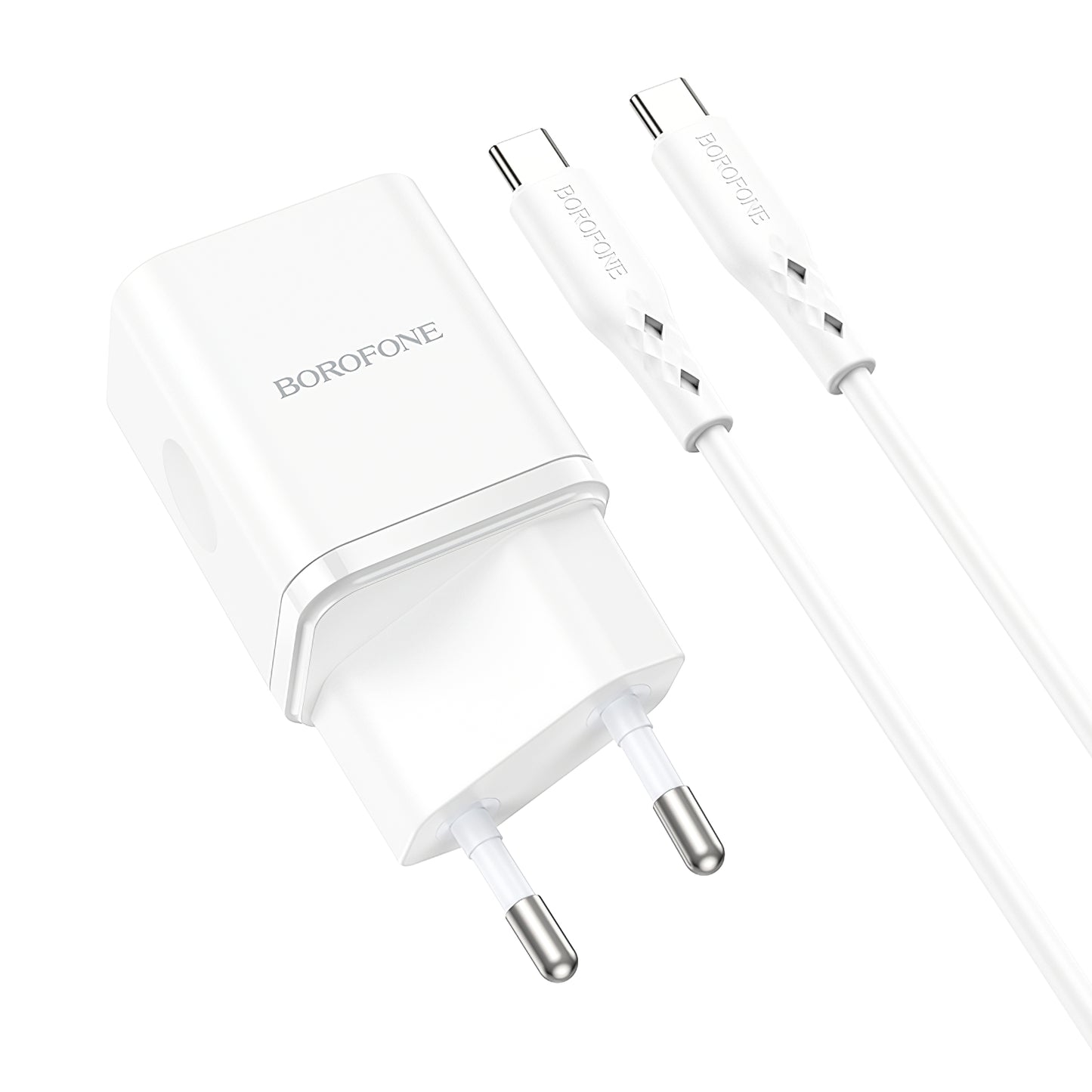 Nettverkslader med USB-C-kabel USB-C Borofone BN7, 20W, 3A, 1 x USB-A - 1 x USB-C, hvit