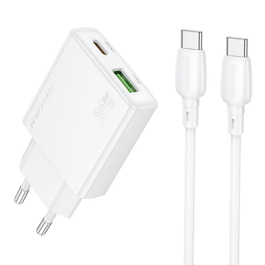 Nettverkslader med USB-C-kabel Borofone BN25 Wish, 30W, 3A, 1 x USB-A - 1 x USB-C, hvit