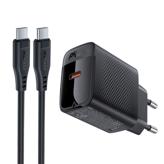 Nettlader med USB-C-kabel Acefast A82, 20W, 3A, 1 x USB-C, Svart