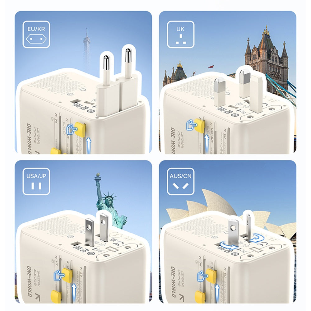 Nettlader med USB-C-kabel Baseus Travel EnerCore CG11, 70W, 2 x stikkontakt - 1 x USB-C - 2 x USB-A, hvit E0307E01