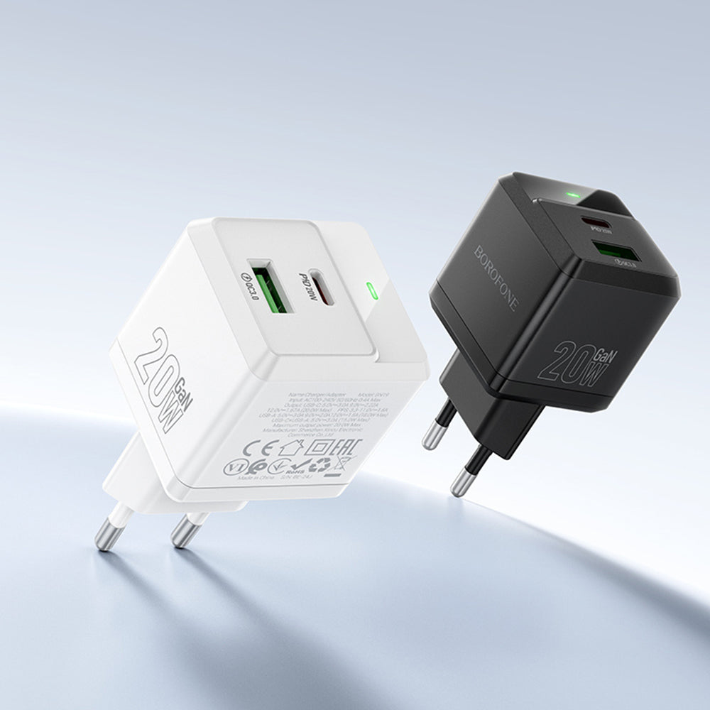 Nettlader med USB-C-kabel Borofone BN19 Intenso, 20W, 3A, 1 x USB-A - 1 x USB-C, Hvit