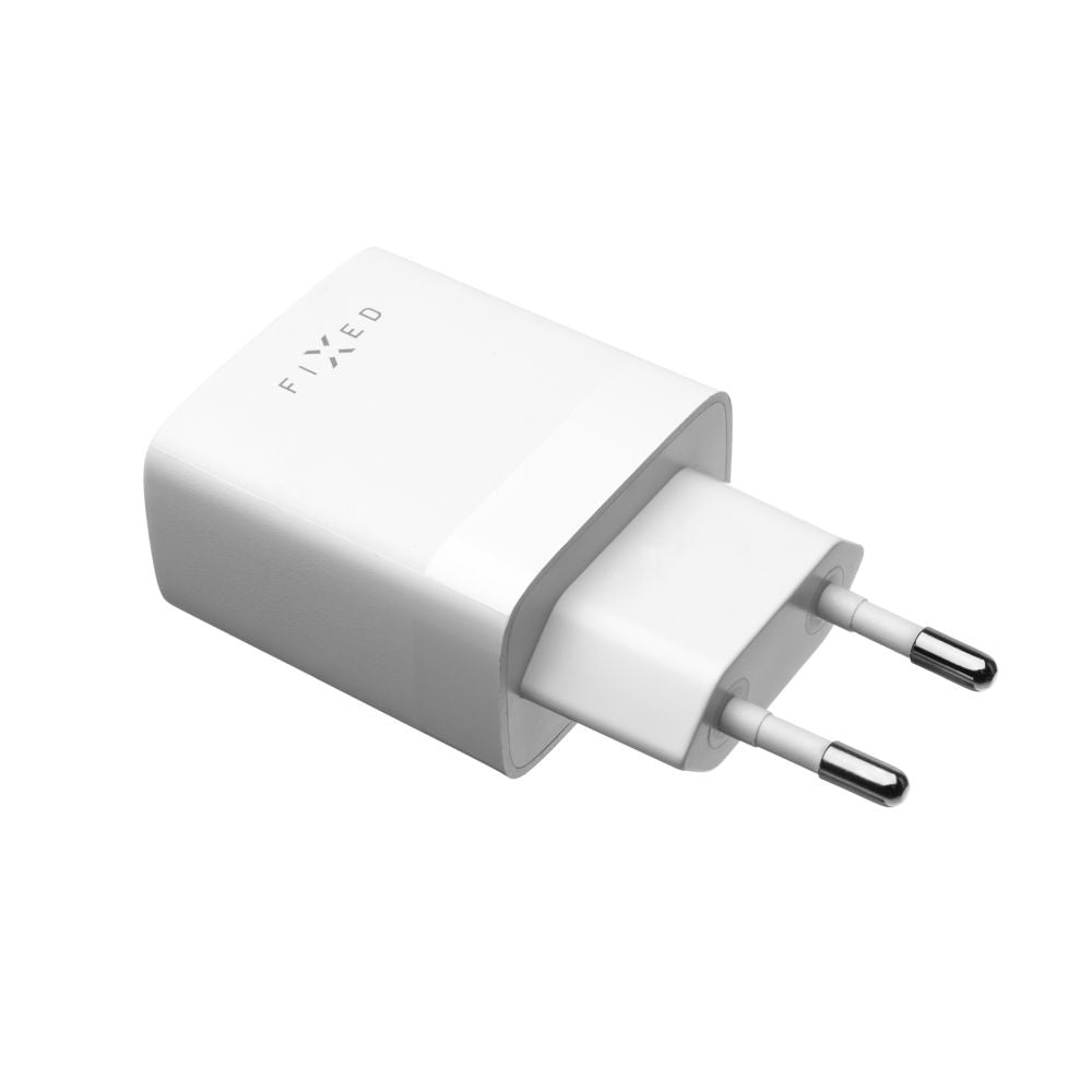 Nettlader med USB-C-kabel Fixed, 17W, 3A, 2 x USB-A, Hvit