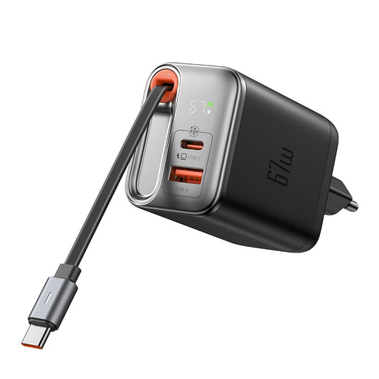 Nettlader med USB-C-kabel McDodo CH-4100 FreeGo Display, 67W, 3.35A, 1 x USB-A - 1 x USB-C, Svart