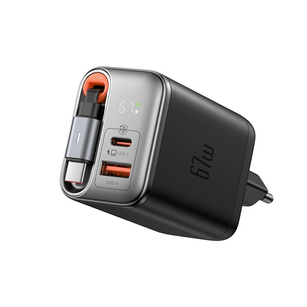 Nettlader med USB-C-kabel McDodo CH-4100 FreeGo Display, 67W, 3.35A, 1 x USB-A - 1 x USB-C, Svart