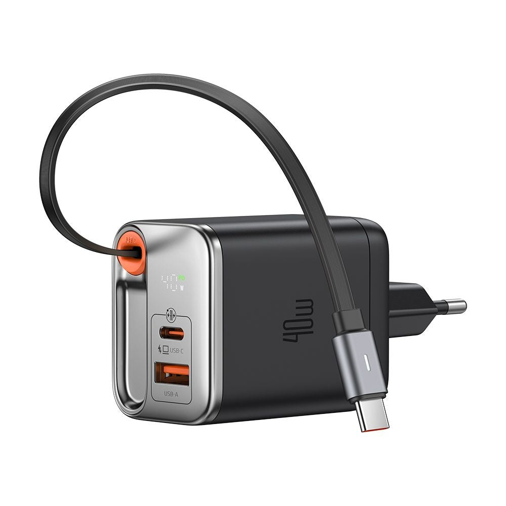 Nettlader med USB-C-kabel McDodo CH-4281 FreeGo Display, 40W, 3A, 1 x USB-A - 1 x USB-C, Svart