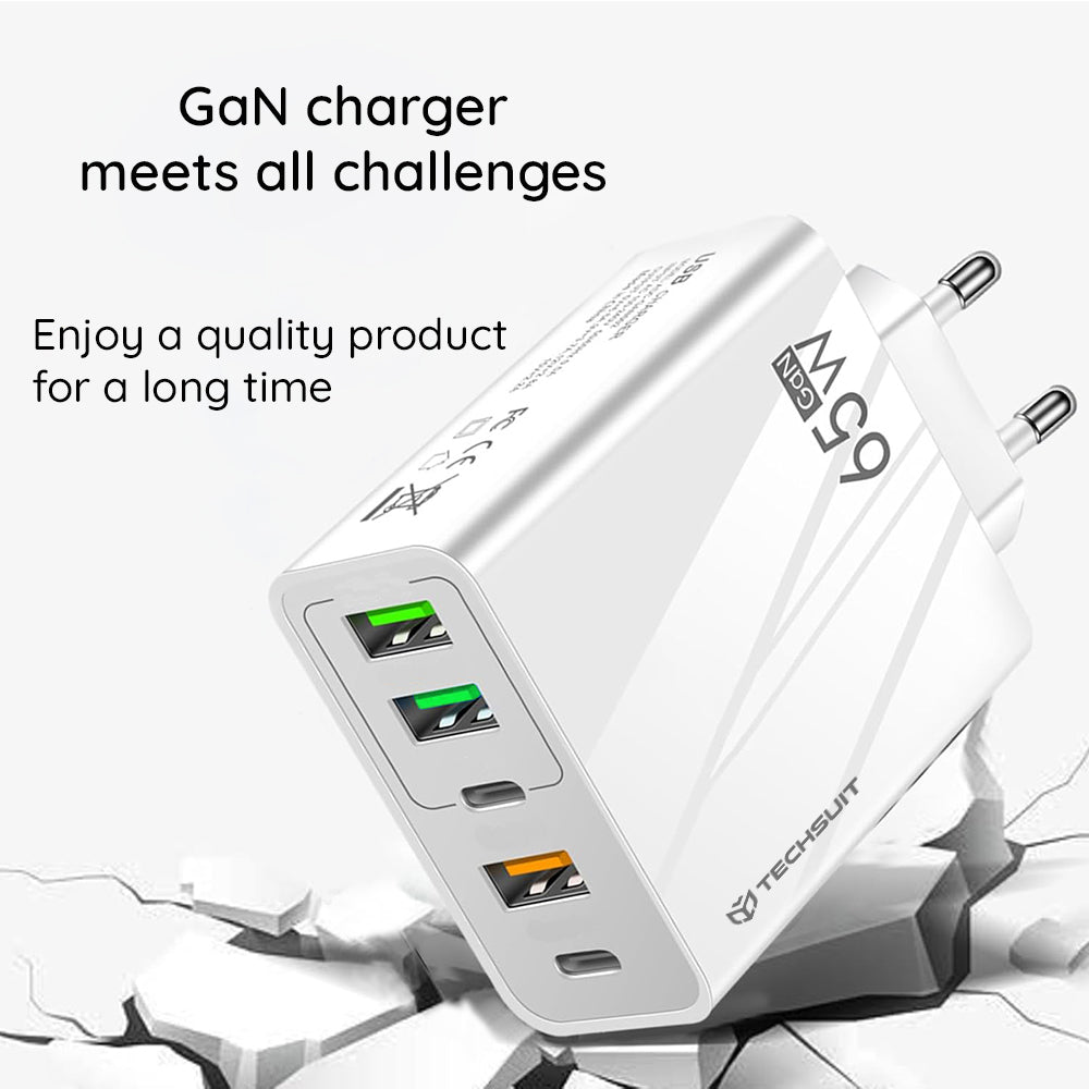 Nettlader med USB-C-kabel Techsuit CHC2 PentaXPower, 20W, 3A, 3 x USB-A - 2 x USB-C, Svart