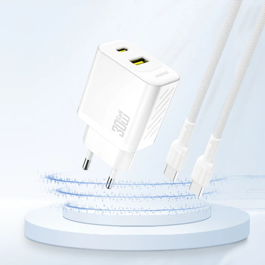 Lader for nettverk Dudao A27TEU, 30W, 3A, 1 x USB-A - 1 x USB-C, Hvit