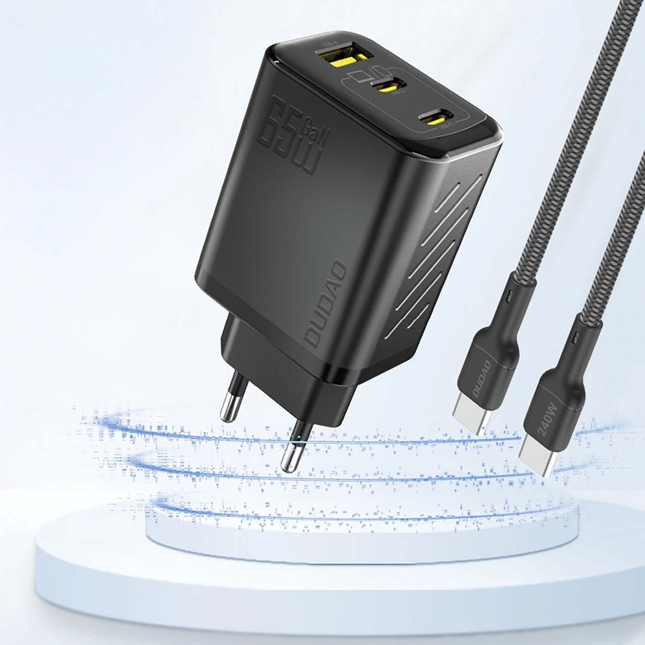 Lader for nettverk Dudao A29, 65W, 1 x USB-A - 2 x USB-C, Svart