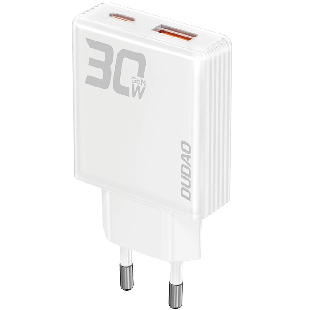 Nettverkslader Dudao A30EU, 30W, 3A, 1 x USB-A - 1 x USB-C, hvit