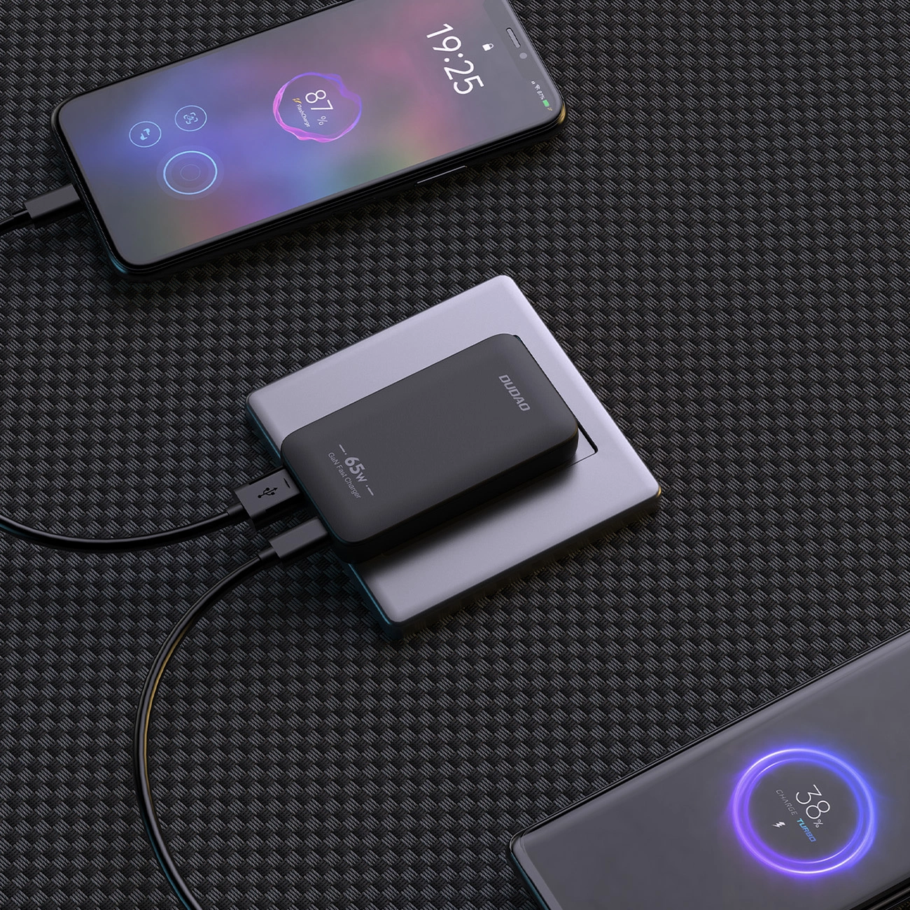 Dudao A65Q Travel Nettlader, 65W, 3.25A, 1 x USB-A - 1 x USB-C, Svart