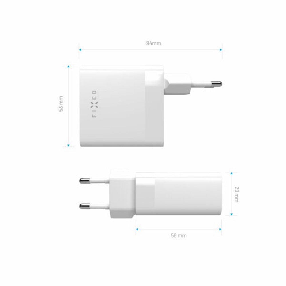 Nettlader Fixed, 65W, 3.25A, 2 x USB-C, Hvit