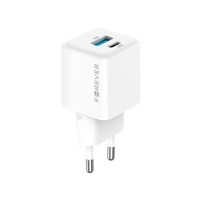 Forever TC-08-20AC Nettlader, 20W, 3A, 1 x USB-A - 1 x USB-C, Hvit