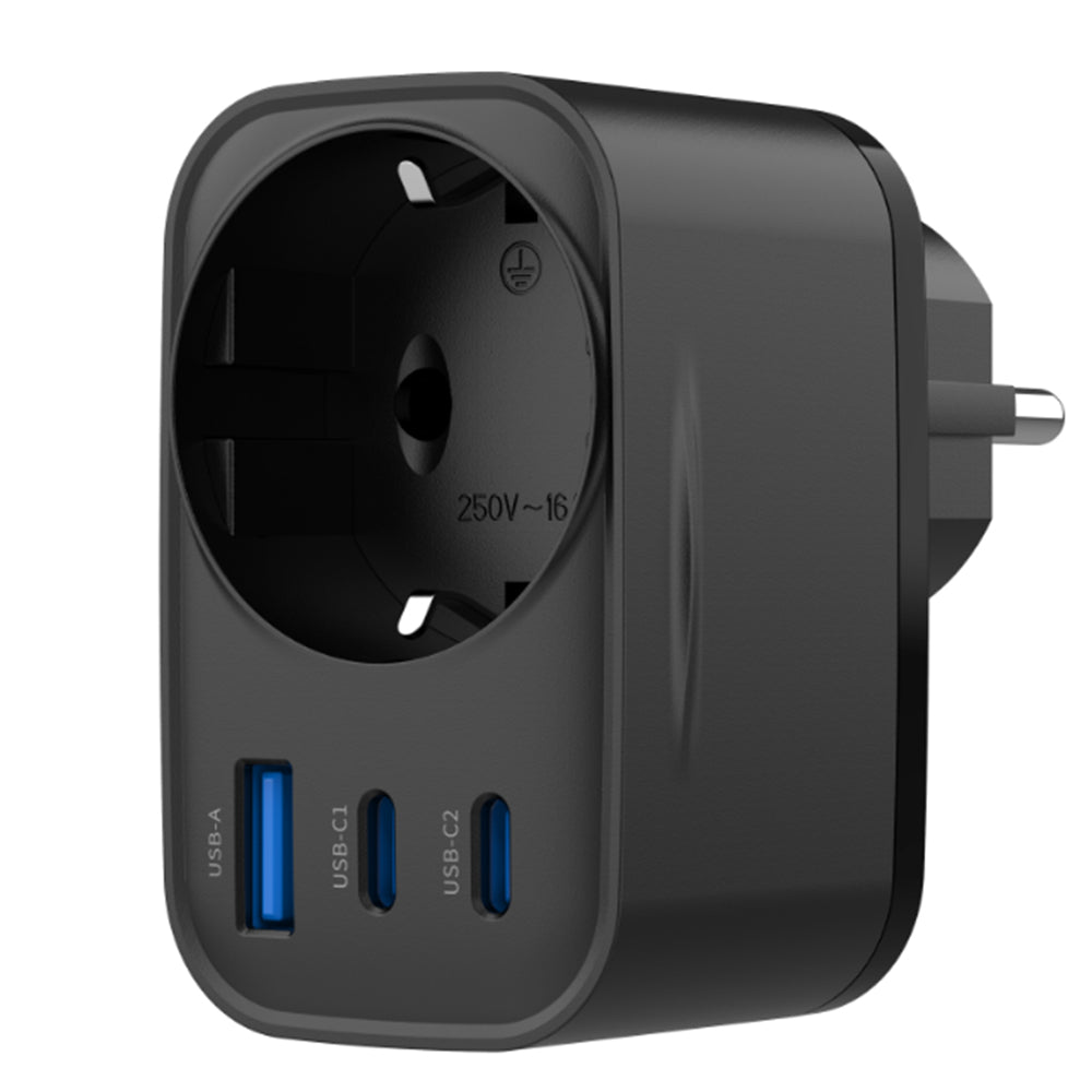 Nettlader HAVIT UC142, 30W, 3A, 1 x USB-A - 2 x USB-C - 1 x Schuko, Svart