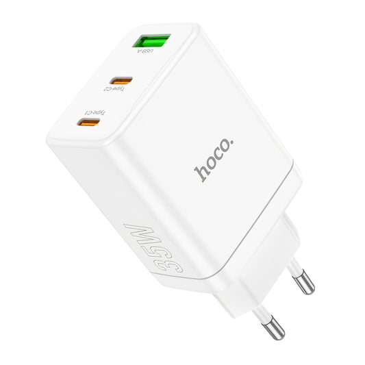 Nettverkslader HOCO N33, 35W, 3A, 1 x USB-A - 2 x USB-C, hvit