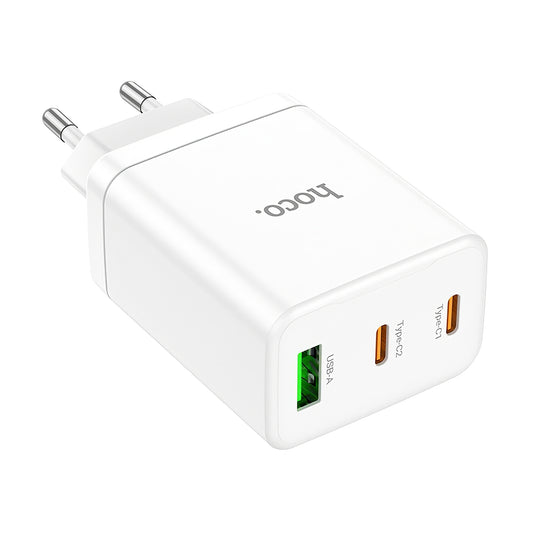 Nettverkslader HOCO N33, 35W, 3A, 1 x USB-A - 2 x USB-C, hvit