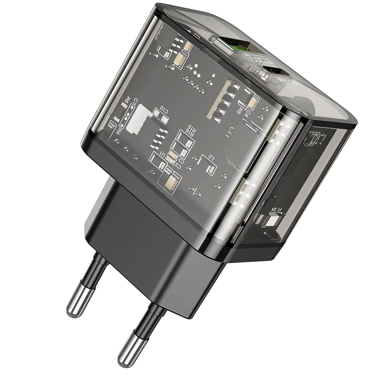 HOCO N34 Nettlader, 20W, 3A, 1 x USB-A - 1 x USB-C, Gjennomsiktig
