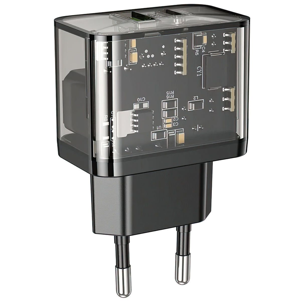 HOCO N34 Nettlader, 20W, 3A, 1 x USB-A - 1 x USB-C, Gjennomsiktig