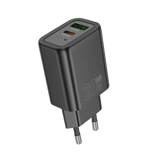 Nettlader HOCO N61, 20W, 3A, 1 x USB-A - 1 x USB-C, Svart