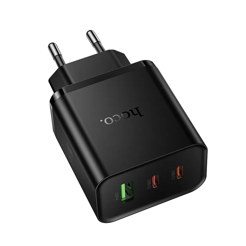 Nettlader HOCO N75, 65W, 3A, 1 x USB-A - 2 x USB-C, Svart