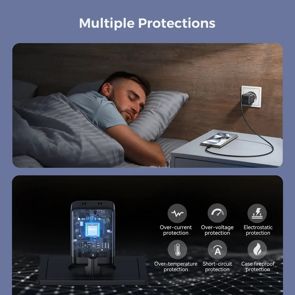 Joyroom JR-TCG17 nettverkslader, 45W, 3A, 2 x USB-C, Svart