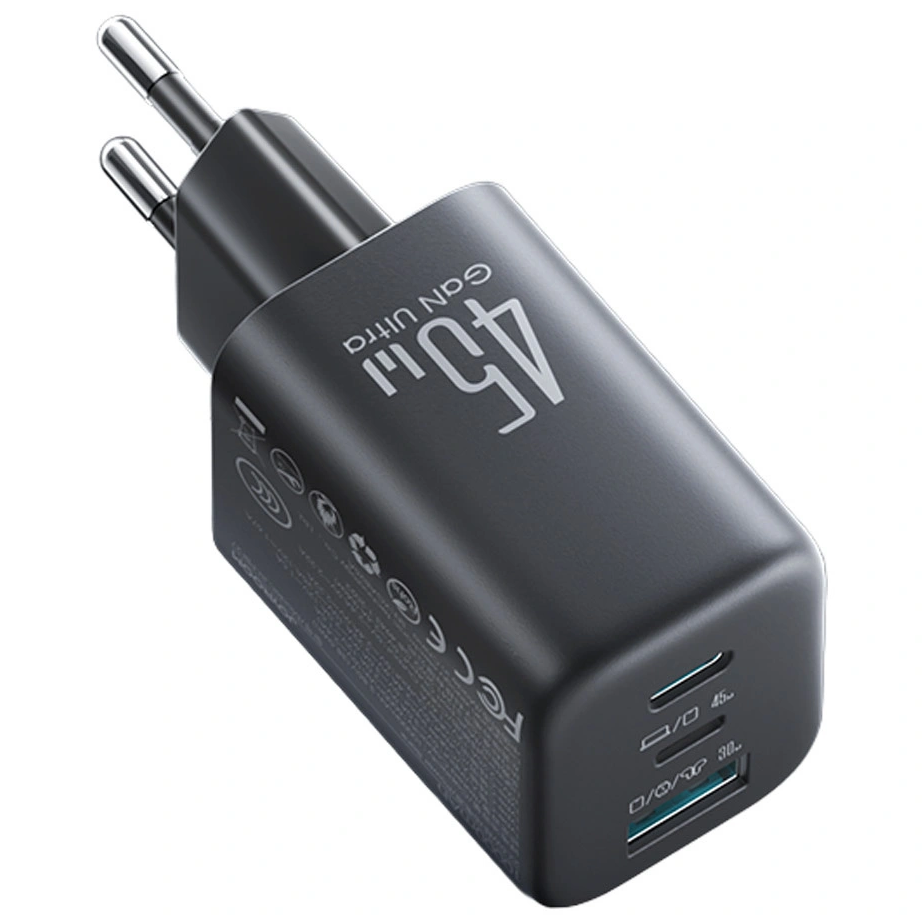 Joyroom JR-TO1 nettadapter, 45W, 3A, 1 x Lightning - 1 x USB-A - 1 x USB-C, svart