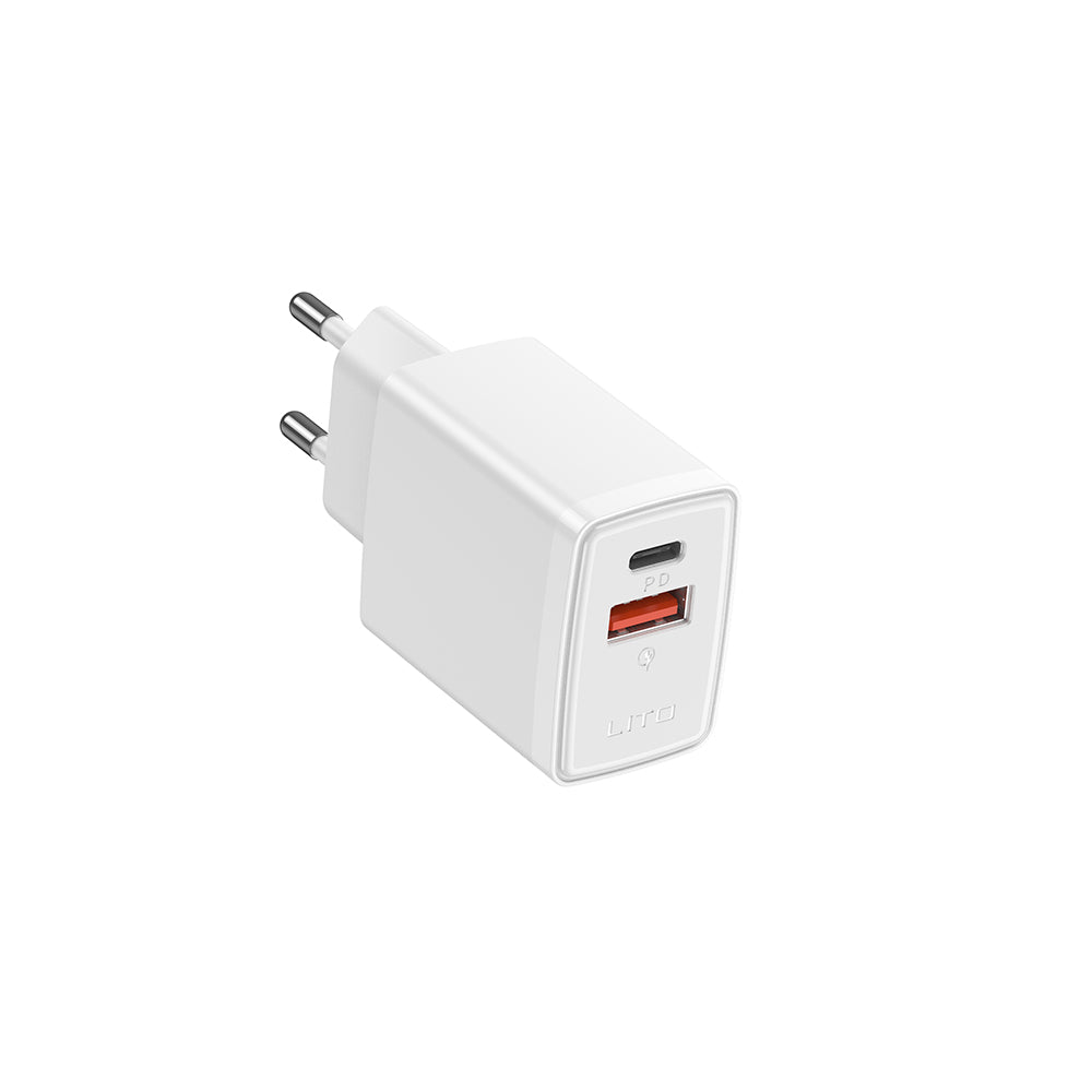 Lito LC09 Nettlader, 20W, 3A, 1 x USB-A - 1 x USB-C, Hvit