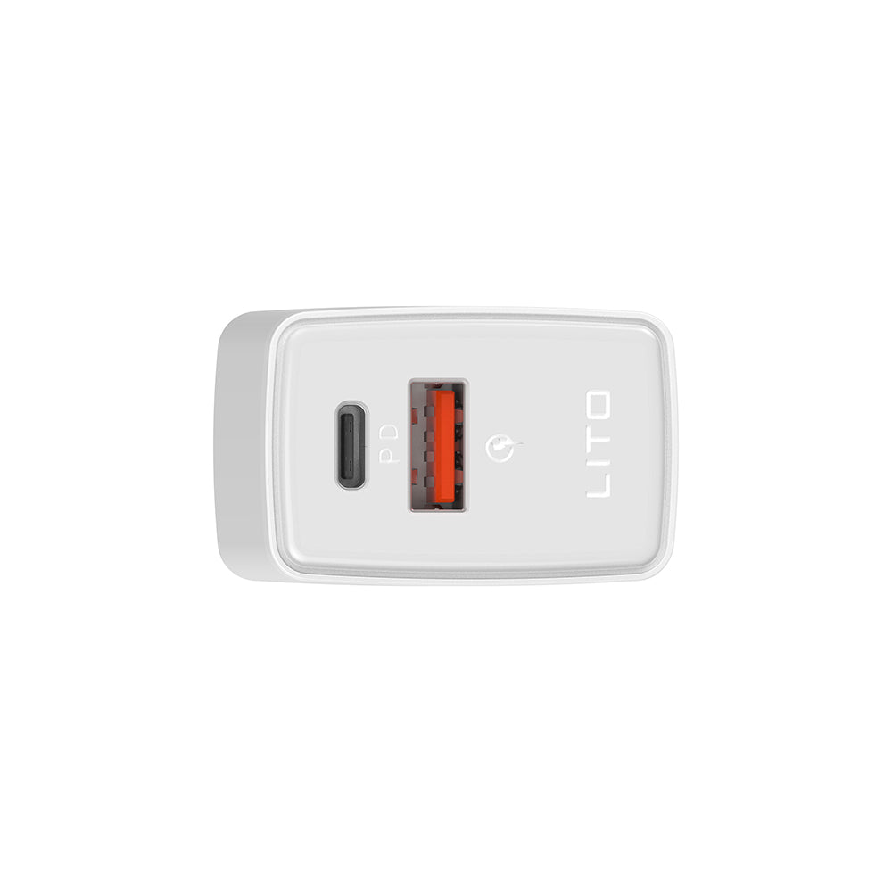 Lito LC09 Nettlader, 20W, 3A, 1 x USB-A - 1 x USB-C, Hvit