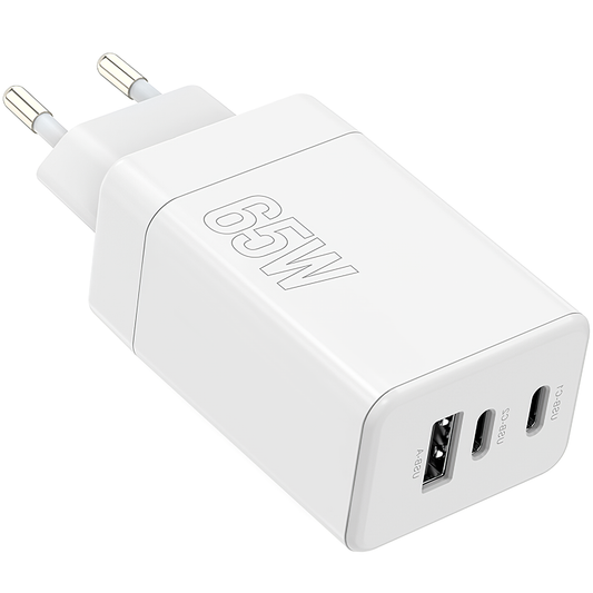 MaXlife nettverkslader MXTC-08-65ACC, 65W, 3,25A, 1 x USB-A - 2 x USB-C, hvit