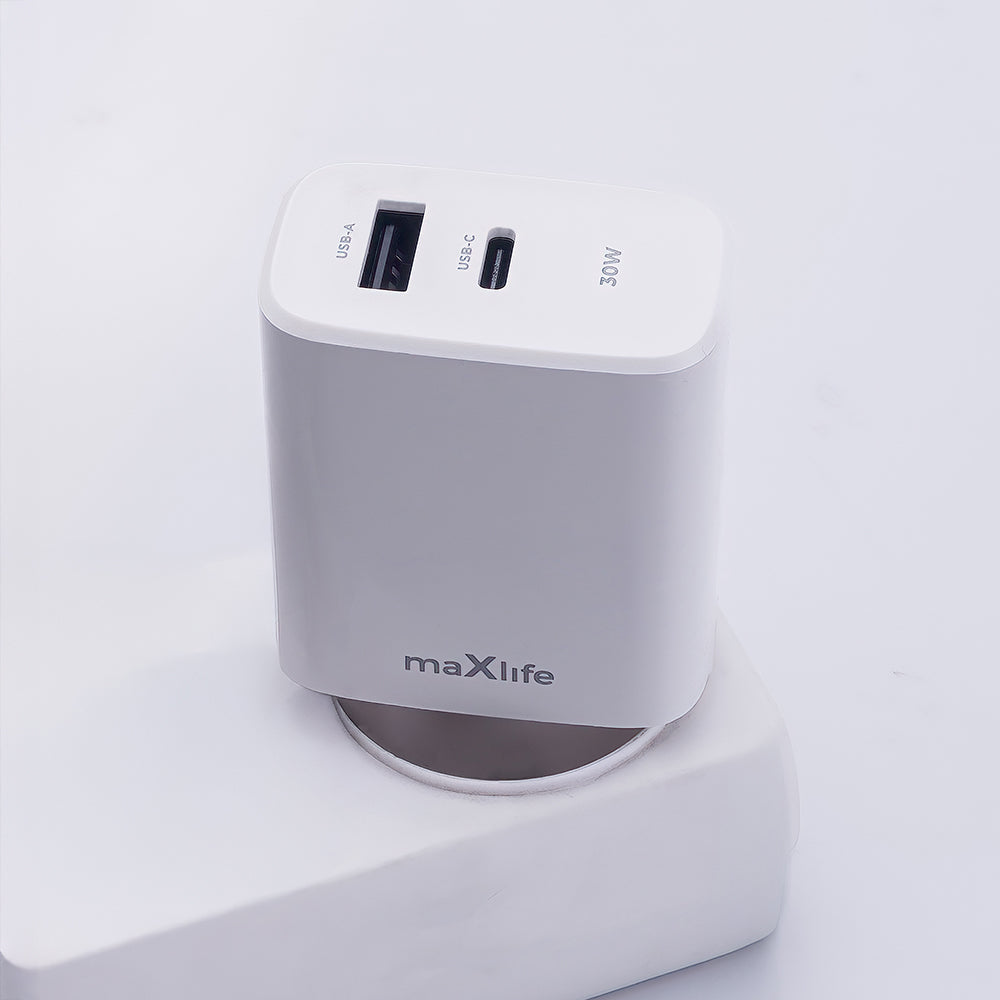 MaXlife MXTC-10-30AC nettverkslader, 30 W, 3 A, 1 x USB-A - 1 x USB-C, hvit