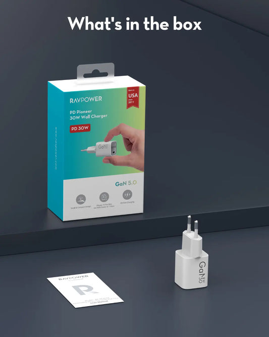 RavPower RP-PC1056 Nettlader, 30W, 3A, 1 x USB-C, Hvit