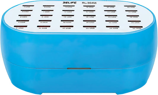 Ladestasjon Relife RL-304M, 160W, 2,4A, 30 x USB-A, blå