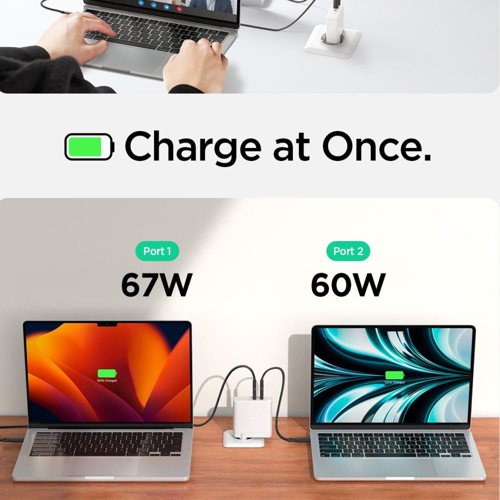 Spigen Arcstation Pro nettverkslader, 140W, 3.25A, 2 x USB-C, Hvit