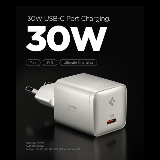 Spigen EE301EU Essential Nettlader, 30W, 3A, 1 x USB-C, Titan Grå ACH10448