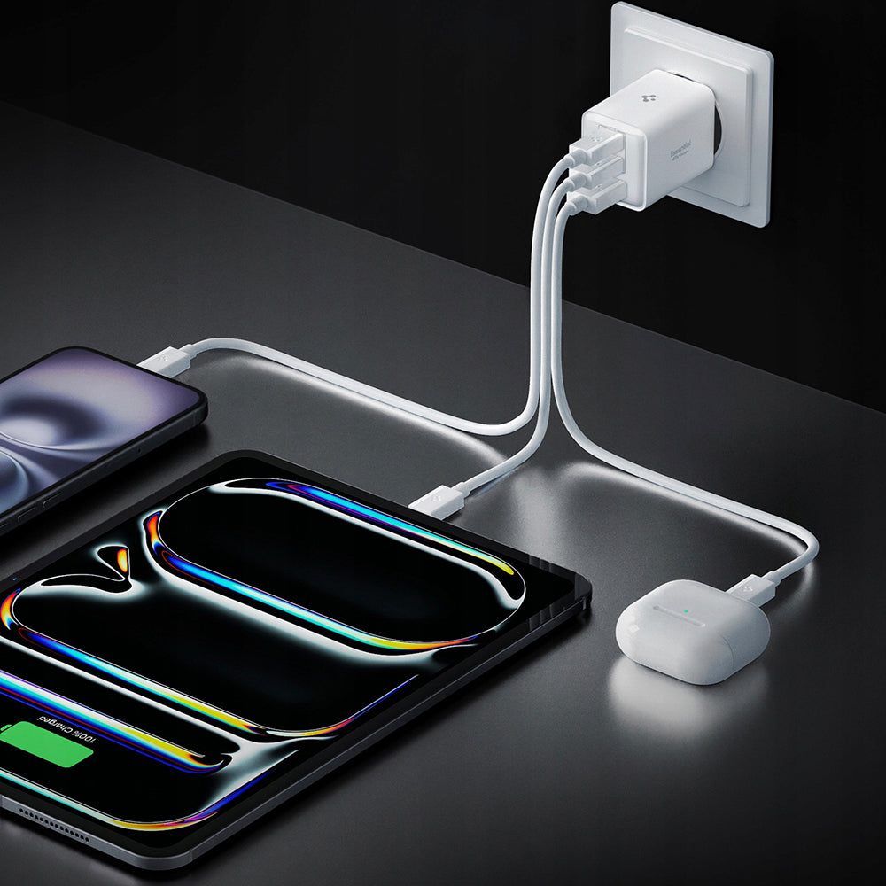 Spigen EE473EU Essential Nettlader, 47W, 3A, 1 x USB-A - 2 x USB-C, Hvit ACH09464