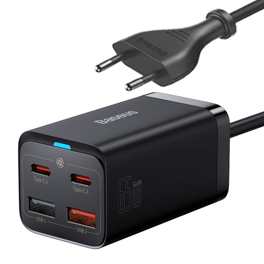 Baseus GaN3 Pro Base Station Charger GaN3 Pro, 65W, 3A, 2 x USB-A - 2 x USB-C, svart CCGP0401010101
