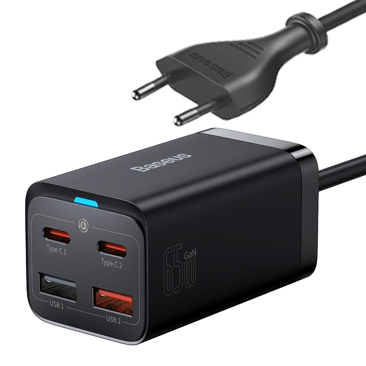 Baseus GaN3 Pro ladestasjon, 65W, 3A, 2 x USB-A - 2 x USB-C, Svart CCGP040101