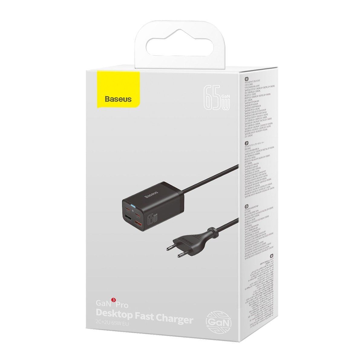 Baseus GaN3 Pro ladestasjon, 65W, 3A, 2 x USB-A - 2 x USB-C, Svart CCGP040101