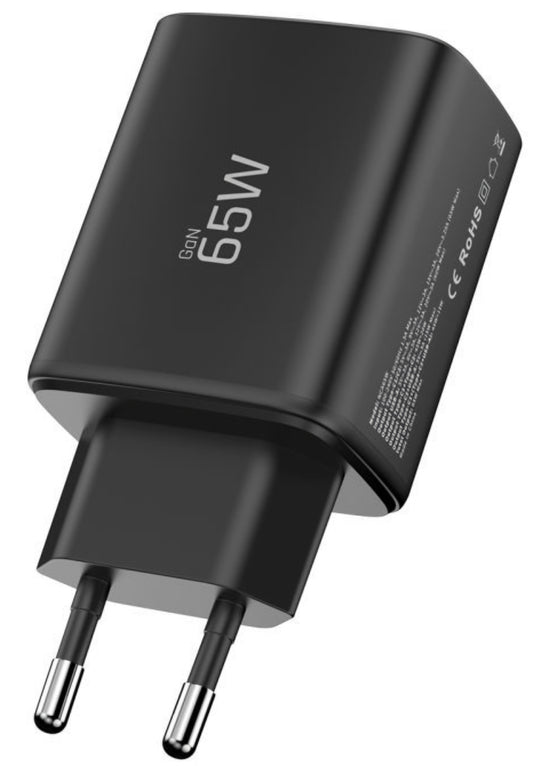 Nettlader Tech-Protect NCA65W, 65W, 3A, 1 x USB-A - 2 x USB-C, Svart