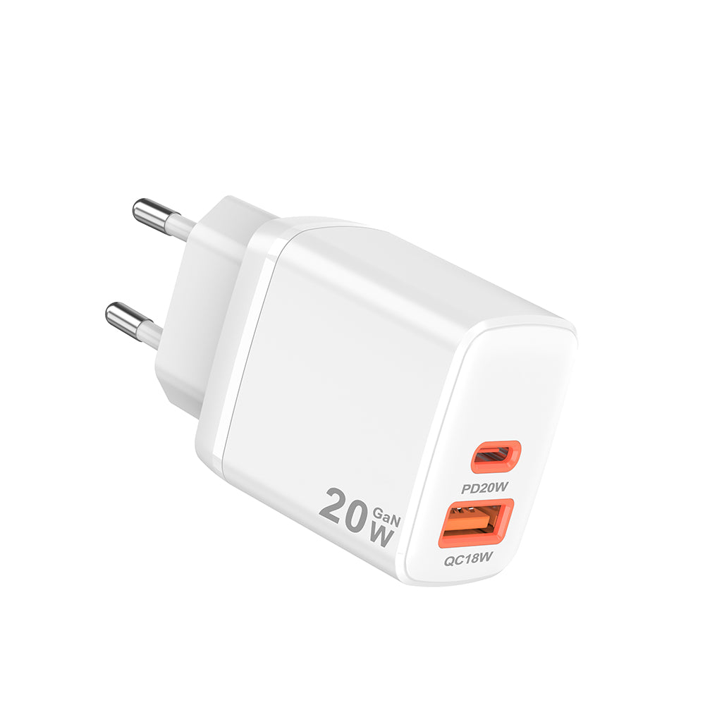 Techsuit CH2 Duonix nettverkslader, 20W, 3A, 1 x USB-A - 1 x USB-C, Hvit