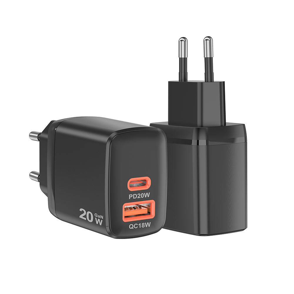 Techsuit CH2 Duonix Nettlader, 20W, 3A, 1 x USB-A - 1 x USB-C, Svart