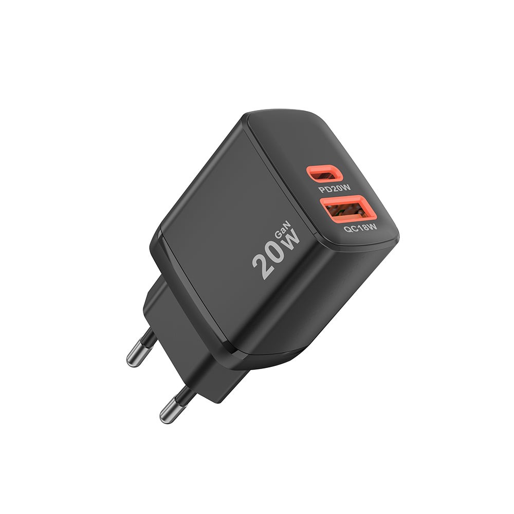 Techsuit CH2 Duonix Nettlader, 20W, 3A, 1 x USB-A - 1 x USB-C, Svart