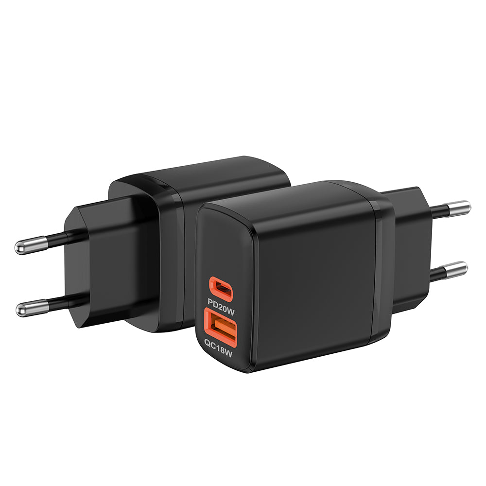 Techsuit CH2 Duonix Nettlader, 20W, 3A, 1 x USB-A - 1 x USB-C, Svart