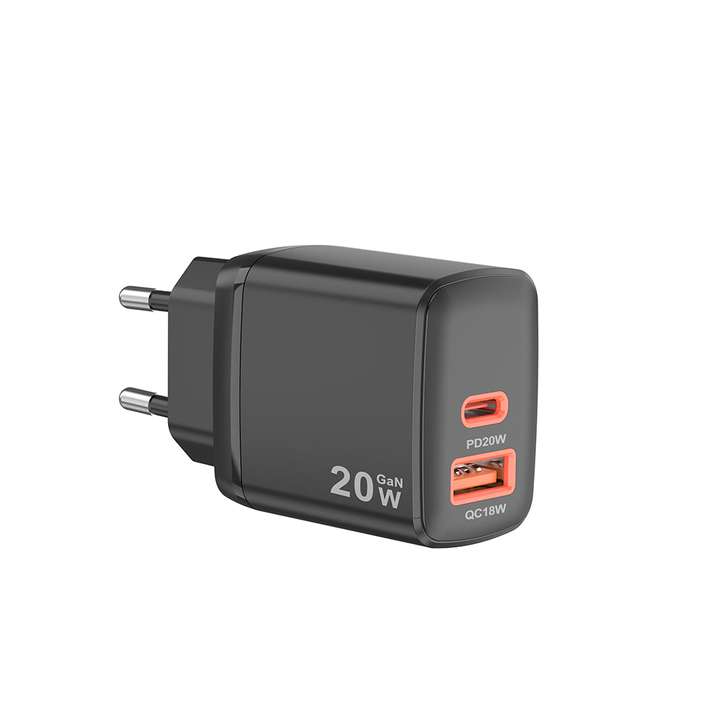 Techsuit CH2 Duonix Nettlader, 20W, 3A, 1 x USB-A - 1 x USB-C, Svart