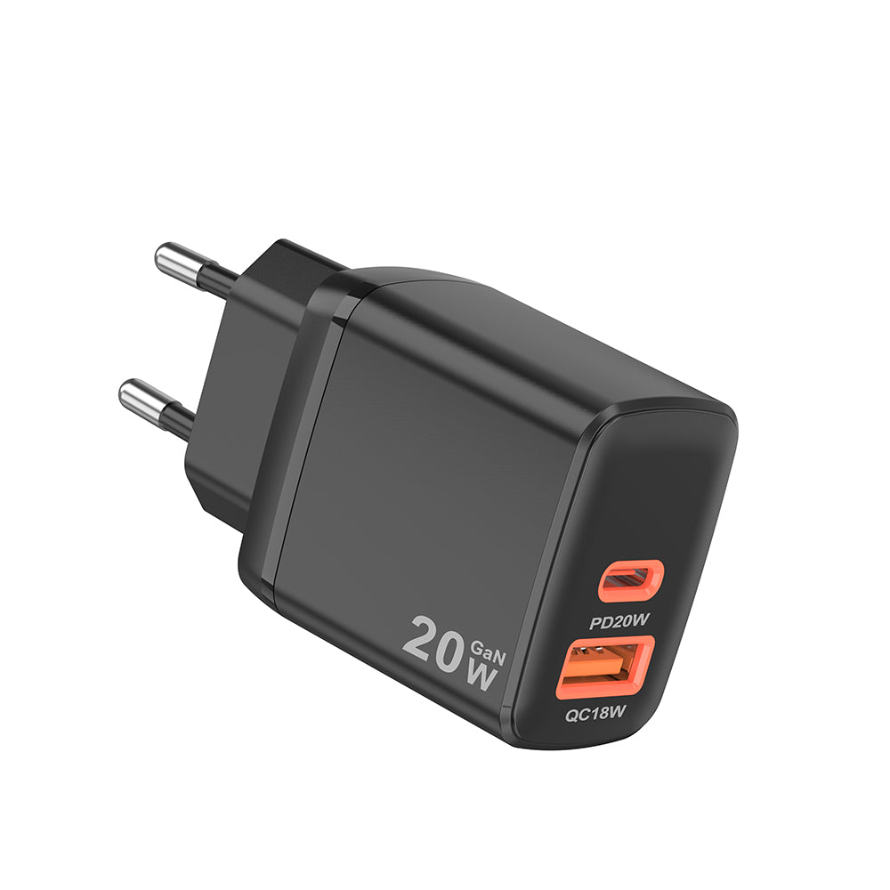 Techsuit CH2 Duonix Nettlader, 20W, 3A, 1 x USB-A - 1 x USB-C, Svart
