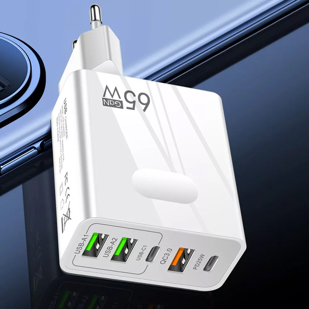 Nettlader Techsuit CHC1 PentaXPower, 25W, 3A, 3 x USB-A - 2 x USB-C, Hvit