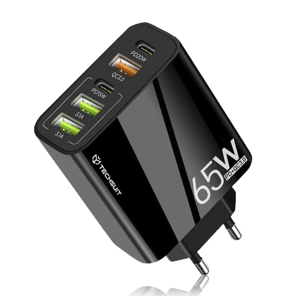 Nettlader Techsuit CHC2 PentaXPower, 20W, 3A, 3 x USB-A - 2 x USB-C, Svart