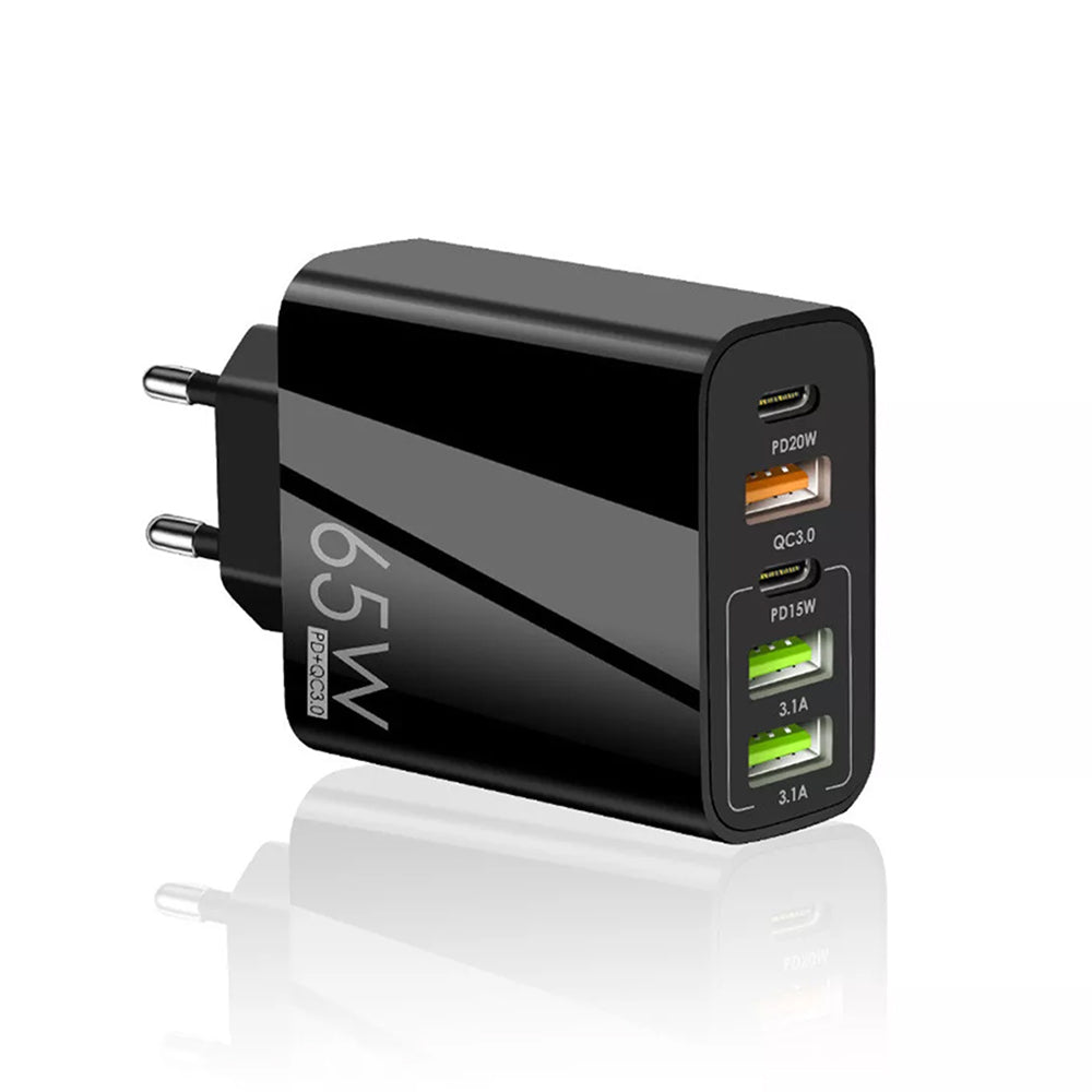 Nettlader Techsuit CHC2 PentaXPower, 20W, 3A, 3 x USB-A - 2 x USB-C, Svart