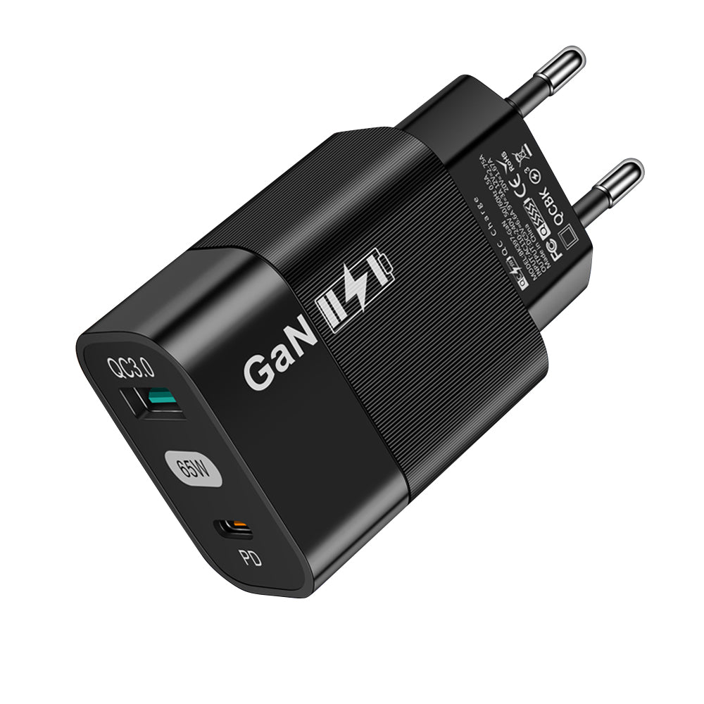 Nettlader Techsuit CHPD131, 65W, 3.25A, 1 x USB-A - 1 x USB-C, Svart